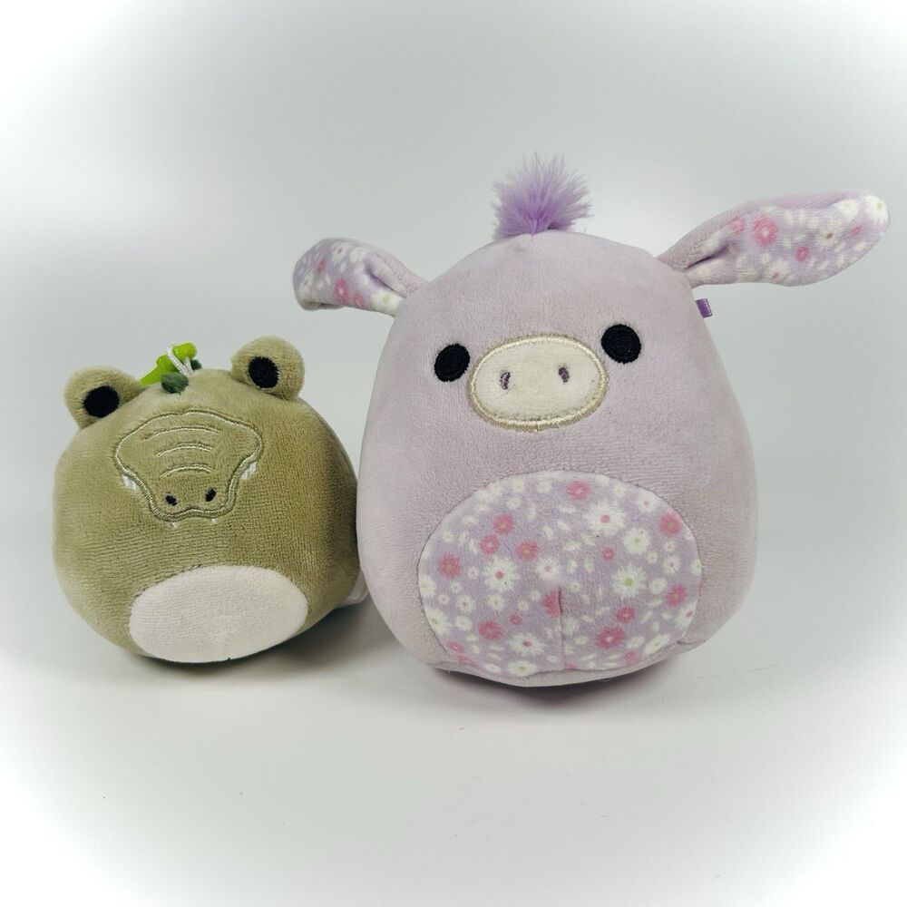 2 Lot Squishmallow "DELZI" Donkey Floral & “ARTHUR” Alligator Clip On Soft Plush